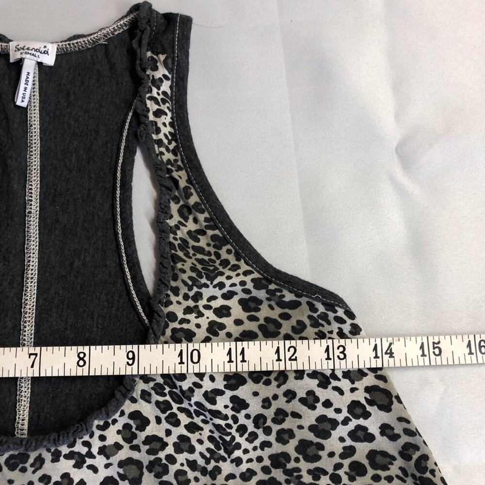 Splendid Black Gray Leopard Print Racer Back Top Lettuce Edge Scoop Neck - Picture 9 of 16